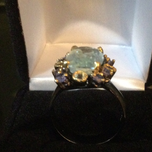 Rare Genuine 16mm by 10mm Aquamarine, Tanzanite & Topaz Ring - Picture 13 of 14